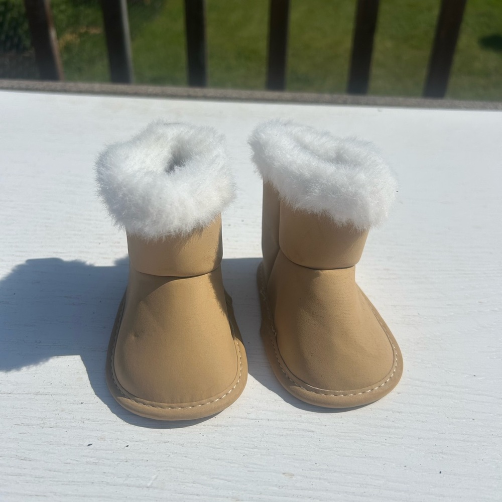 Carter's Tan Booties with White Faux Fur Trim
